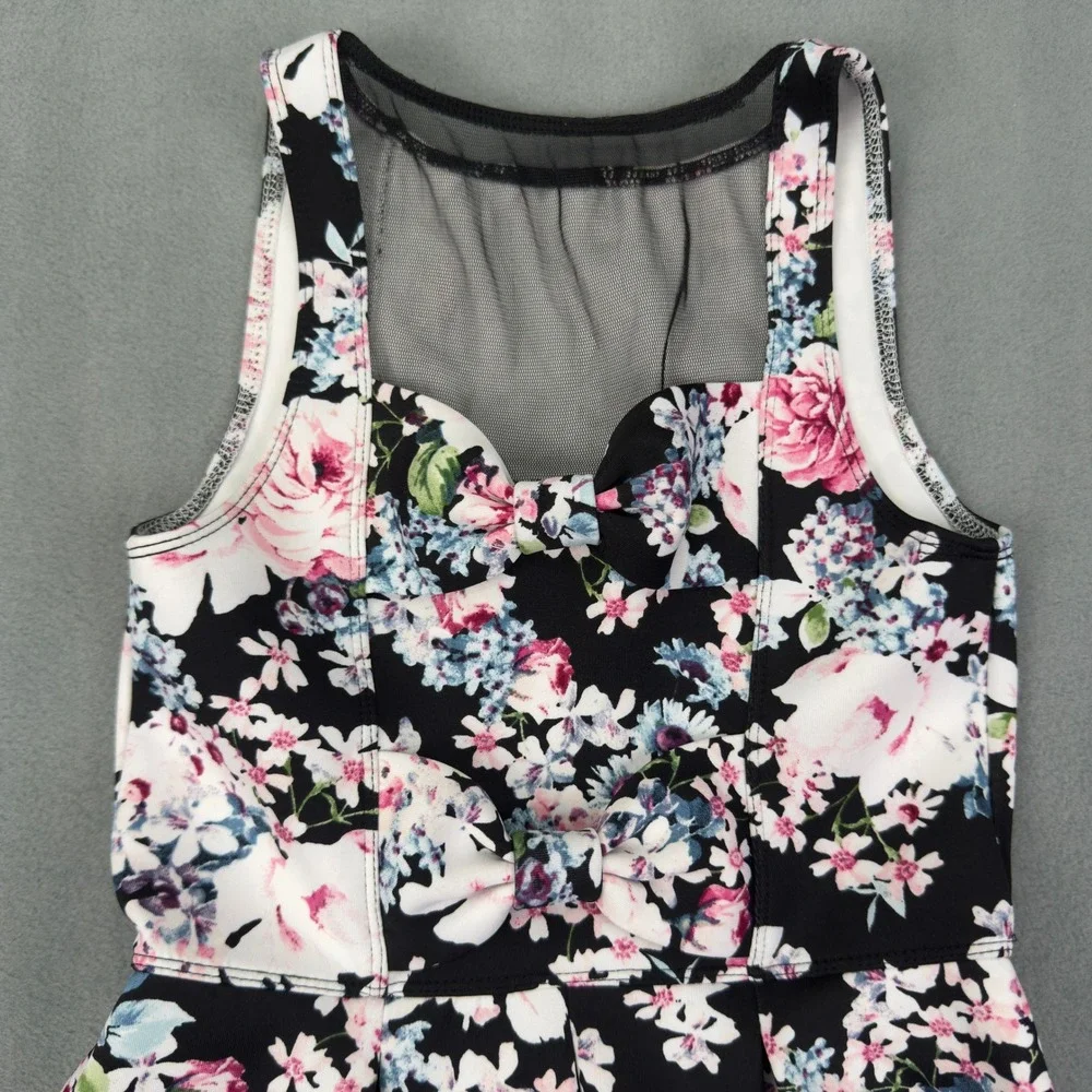 Abercrombie Kids Floral Fit and Flare Dress Size 9/10 Black Sleeveless Skater
